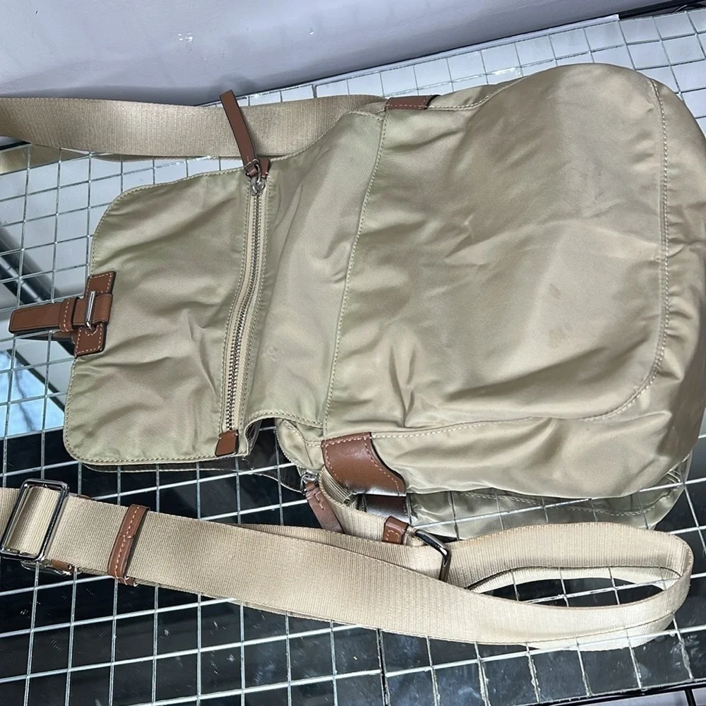 Tumi Voyager Khaki Nylon Brown Leather Trim Crossbody Bag